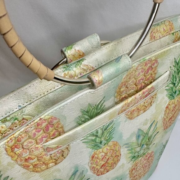 Brahmin Leather Mod Bowie Multi Pompano Pineapple Ring Handle Tote Bag NEW - Picture 4 of 12